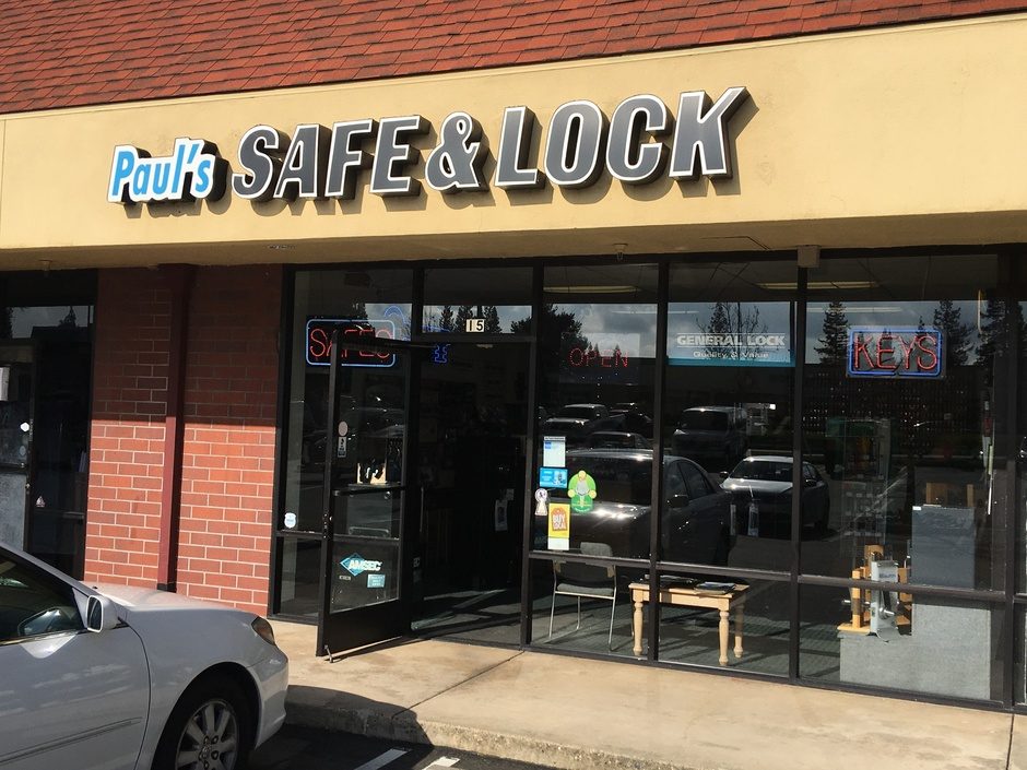 Paul's Safe and Lock storefront on Cirby Way in Roseville